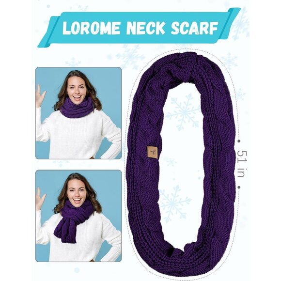 Women Purple Knit Beanie Hat, Gloves, Scarf & Ear Warmer Set - Winter - Picture 4 of 7